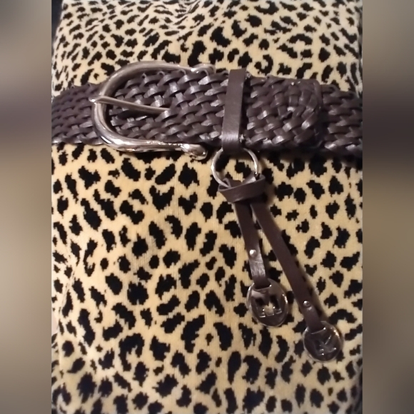 Michael Kors Dark Brown Woven/Braided Equestrian MK Charm Belt NWOT - Picture 4 of 13